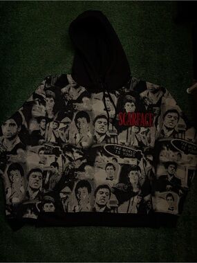 Scarface Graphic Pullover Hoodie - Black/Grey with Red Logo